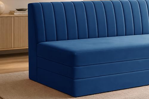 Image of Modern Velvet 3-Seater Sofa Cum Bed, Convertible Sleeper Couch Sofa for Living Room, Bedroom & Office-Blue
