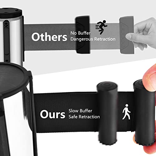 Goplus 6Pcs Stanchion Post, Stainless Steel Stanchions With 6.5' Retractable Belt, Posts Queue Pole, 35"Height Crowd Control Barrier (Black) #TOP7