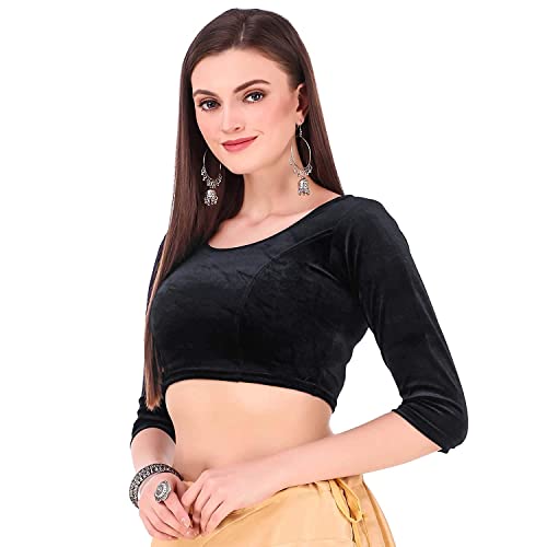 Image of Women's Solid Velvet Breathable 3 /4 Sleeve Round Neck Readymade Blouse (F K A 257111)