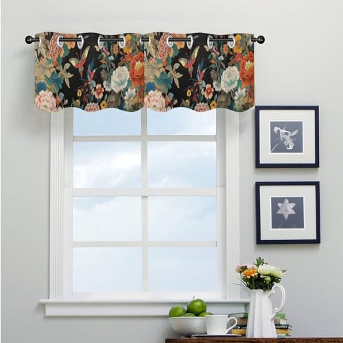 Cenefas de cortina florales de estilo asiático, elegante decoración para ventanas de 52 x 18 4