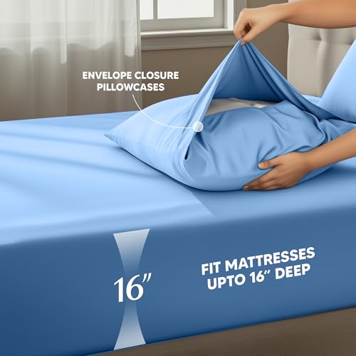 Image of Utopia Bedding Twin Sheet Set - 3 Piece Bed Sheets for Twin Size Bed, Soft and Breathable Microfiber, Includes 1 Fitted Sheet, 1 Flat Sheet and 1 Pillowcase - Oeko Tex (Dutch Blue)