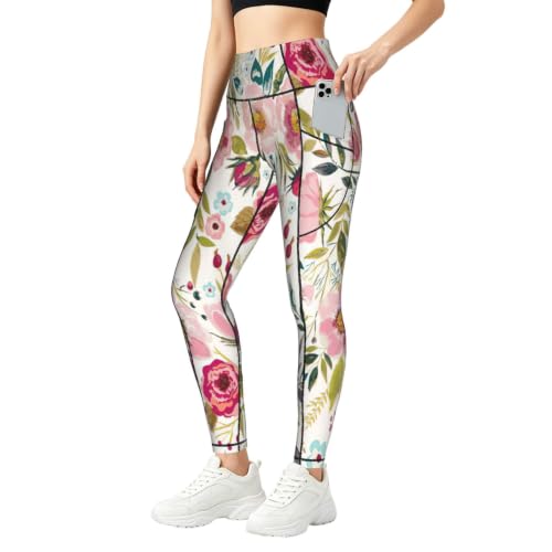 Pantalones de yoga para mujer EdsfFehs con bolsillos y estampado de hojas