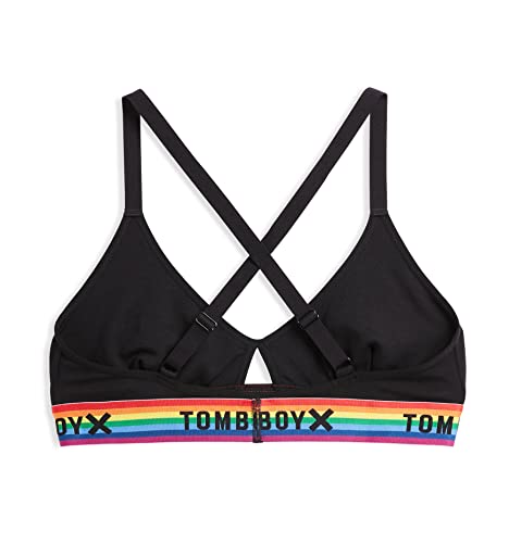Tomboyx Bralette, Micromodal With Criss-Cross Adjustable Straps, Wire-Free -2X-Large/Black Rainbow #TOP1