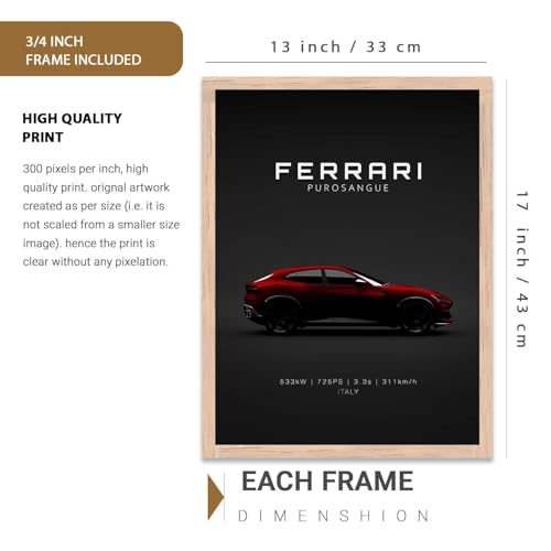Image of walllane Big Ferrari Cars Framed Posters Gift Items for Boys Room Wall Decoration Bedroom Living Room Office Studio Decor | Car Poster Frame for Wall Decor Set Of 3 Size (13x17 inch)