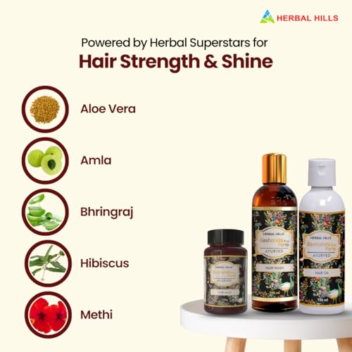 Image of Keshohills Forte 3-in-1 Hair Care Kit, Ayurvedic Hair Oil, Wash & Mask, Natural Hair Fall Control & Nourishment Combo for Men & Women