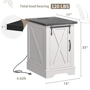 EnHomee Nightstand with Charging Station,Farmhouse 25" End Tables with Barn DoorLarge Wood Sofa Side Table with Adjustable Storage Shelf for Bedroom,Drawing Room,Hallway,Antique White EnHomee Nightstand with Charging StationFarmhouse 25 End Tables with Barn DoorLarge Wood Sofa Side Table with Adjustable Storage Shelf for BedroomDrawing RoomHallwayAntique White