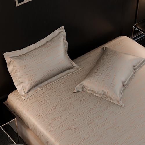 Image of Stoa Paris 350TC Luxture Cotton King Fitted Bedding Set with 2 Pillow Covers, All-Around Elastic Fitted Bedsheet 183cm x 198cm + 30cm Drop, All Season Comfort, Breathable, Panache 2.0 - Beige