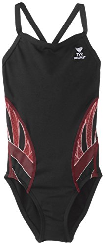 TYR SPORT Girl's Phoenix Splice Diamondfit Swimsuit, Black/Burgundy, Size 24