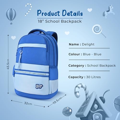 Image of Gear Delight 18 inch /30L Large Water Resistant School Bag | Casual Backpack | Daypack | Travel Backpack | Kids Bag for Boys /Girls (Blue - Blue)
