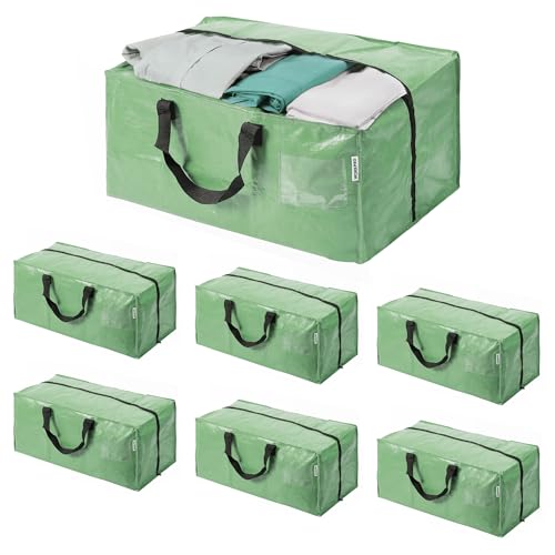 WORKPRO 6 Pack Extra Large Moving Bags with Zippers & Carrying Handles Backpack Straps, Heavy-Duty Storage Tote for Space Saving & Storage, Alternative to Moving Box (Green)