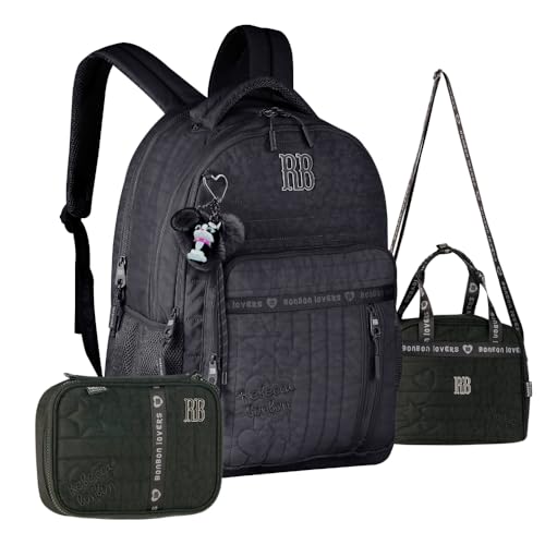 Kit Mochila Rebecca Bonbon Matelassê com Lancheira e Estojo Box Coleção 2026 RB27005 (PRETO)