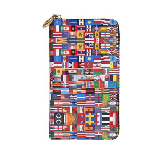 Leather Wallet 7.48 x 4.13 in - Stylish and Durable Wallet for Women with Multiple Compartments and Zipper Design Various flags Pattern2