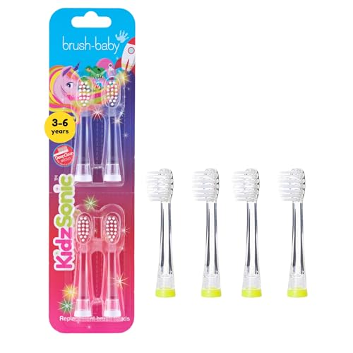 Brush-Baby - Kids Replacement Brush Heads for KidzSonic Electric Toothbrushes, 3+ Years - DeepClean Replaceable Toothbrush Heads with LED - Pack of 4