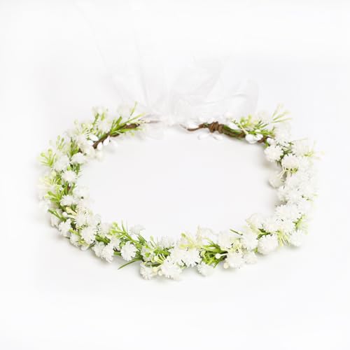 Yili Maizi Handmade White Flower Crown Headband Floral Headpiece Fairy Hair Wreath Flower Hair Accessories for Girls Weeding Bride Cosplay Party