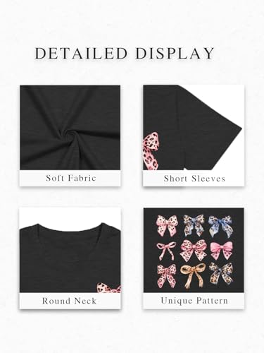 Image of Bow Leopard Shirt for Women Cheetah T-Shirts for Women Bow Graphic Tees Short Sleeve Aesthetic Tee Top