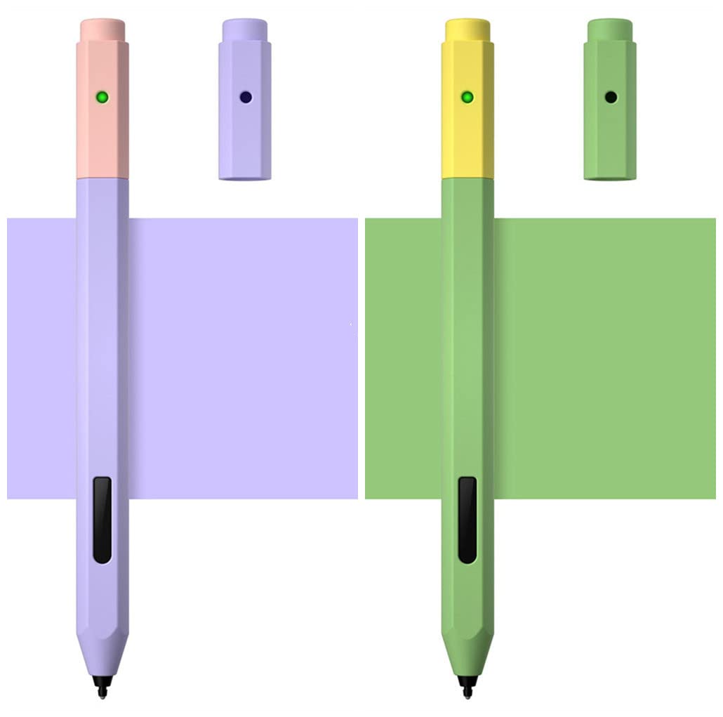2 Pack Dual color Silicone Sleeve Case cover Compatible with Microsoft Surface Pen/Pen Pro, Protective Skin Cover case Non-Slip Smooth Grip Holder for Microsoft Surface Pen (purple+green)