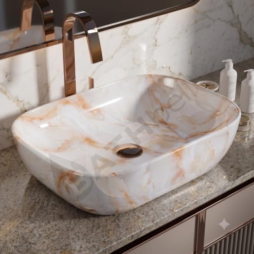 Image of Designer Ceramic Wash Basin For Bathroom | Over Counter Bathroom Basin | Counter Top Bathroom Sink | Wash Basin For Restaurant, Hotel (18 x13 x 5 Inch) (102)