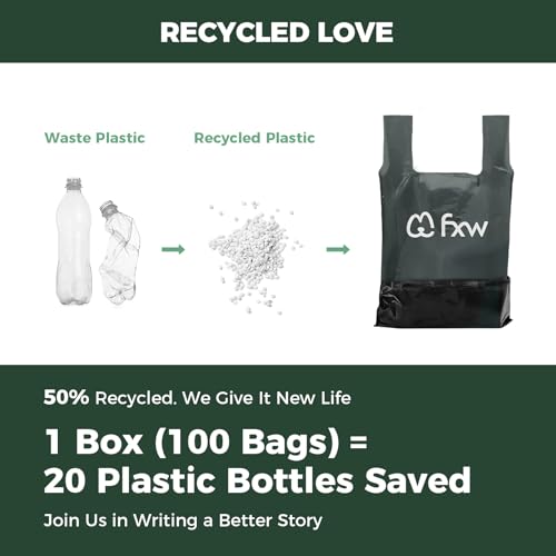 Image of FXW 2-Ply Durable Dog Poop Bags, Extra Thick Leak-Proof, 100 Count | Large 14 x 9 inch Size, Easy-Open Handle, Unscented, 50% Recycled Plastic