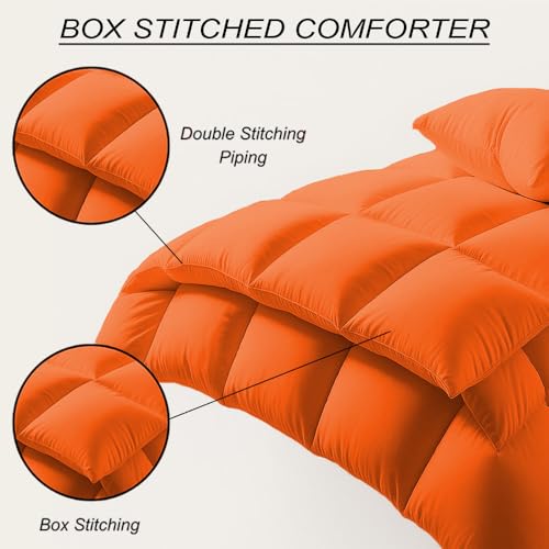 Image of Full Size Comforter Set - All Season Down Alternative Bedding Comforter Set - Quilted Duvet Insert with Corner Tabs - Box Stitched Blanket - Breathable, Soft - Orange