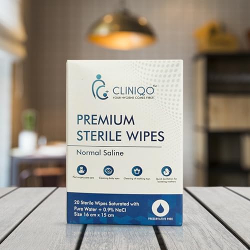 CLINIQO Premium Sterile Wipes, Saline Sanitation for Lactating Mothers, Post-Surgery Eye Care, Cleaning Teething Toys and Cleaning Baby Eyes 16 x 15 cm (Pack of 1)