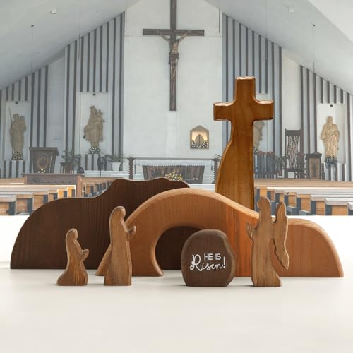 FARGEPENN Wooden Nativity Set, The Empty Tomb Easter Scene, Christian