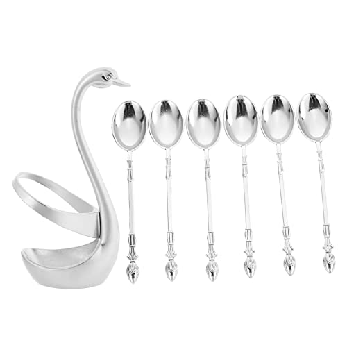 NAMOARLY 1 Set Dessert Spoon Fruit Spoons Swan Spoon Tidy Spoon Cutlery Set Home Decor Flatware Coffee Spoons Mini for Drink Garnish Storage Holder Household Spoons with Holder Alloy Silver