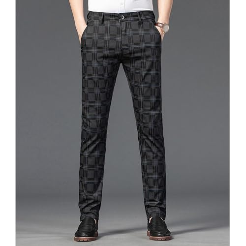 Men Plaid Business Dress Pants Skinny Flat-Front Casual Pant Comfy Slim Fit Business Trousers2