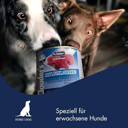 DR.CLAUDER'S - Selected Meat Prebiotic | Nassfutter in Lebensmittelqualität mit Inulin für eine gesunde Verdauung von ausgewachsenen Hunden. Alleinfutter in der Dose | 800g Geflügelherzen