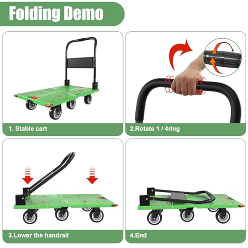 Image of WUD 1323 lbs Heavy Duty Folding Platform Cart with Extendable Deck (31''-39''), 6-Wheel Support, 4'' Quiet Casters, Thick Reinforced Flatbed Dolly for Warehouse, Garage & Moving
