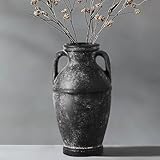 ComSaf Rustic Black Vase - Farmhouse Ceramic Flower Vase, Vintage Home Decor, Clay Centerpiece, 8.6 Inch