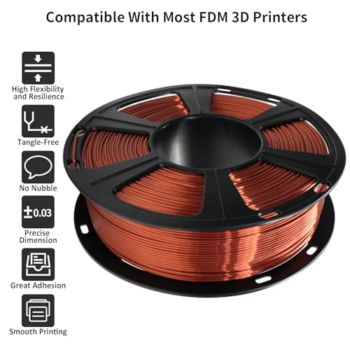 Image of GIANTARM 3D Printer Filament, Silk Copper Pla Filament, 1Kg(2.2lbs) Spool, 1.75mm Dimension Accuracy + /- 0.03mm, 3D Printing Filament