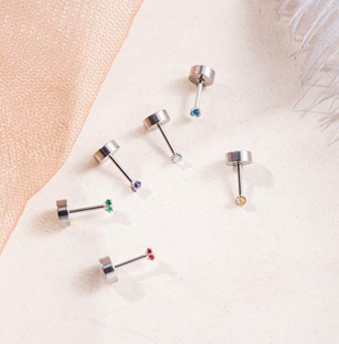 15 Pairs 20G 316L Stainless Steel CZ Stud Earrings for Women Men Cartilage Screwback Earring Set 2-6mm2