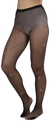 Image of ToBeInStyle Women's Fine Fishnet Pattern Pantyhose w /Back Seam & Rhinestones