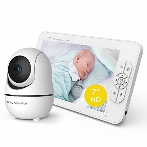 Matosio Baby Monitor Camera, Video Baby Monitor, Ampio Schermo LCD HD da 7 Pollici, Baby Camera PTZ 355°, Visione Notturna, Funzione Interfono, Sensore di Temperatura, Ninne nanne