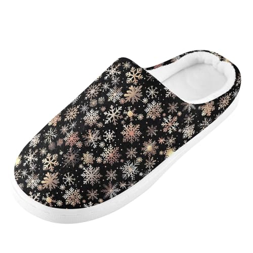 Fuzzy Memory Foam Slippers for Women/Men Christmas Gold Snow Pattern Fluffy Winter House Shoes Indoor and Outdoor