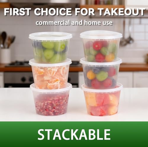 50set - 16oz Plastic Deli Container with lids, Airtight, for Slime, Soup, Meal Prep, BPA Free, Stackable, Leak Resistant, Microwave/Freezer Safe - Thumbnail 3