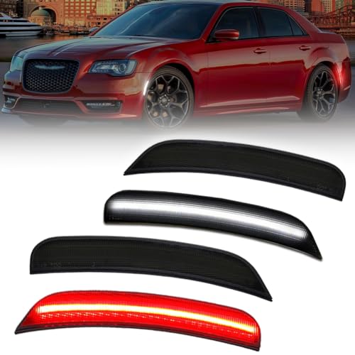 VANKUB Front & Rear LED Side Marker Lights for Chrysler 300 2015-2024, 300 Smoked Lens Side Bumper Marker Lights, Chrysler White & Red LED Turn Signal Lamps, 4 PCS