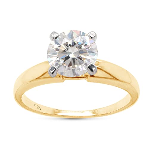 SAVEARTH DIAMONDS 3/4 Carat Moissanite Solitaire Engagement Ring for Women Wedding band 925 Sterling Silver with 18K Gold Plated Lab Created Round Diamond Ring Promise Wedding Ring 0.75 Cttw, G-H/VVS1