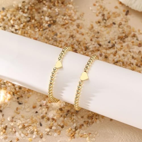 Image of 2Pcs First Day of Kindergarten Preschool Bracelets for Mommy and Me, Matching Heart Beaded Bracelets for Mother Daughter