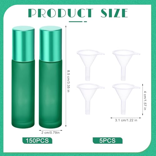 Image of Sumind 150 Pcs Frosted Glass Roller Bottles 10 ml, Frosted Green, about 10 ml in capacity