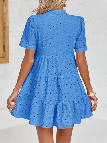 Image of Imily Bela Womens Summer Lace Dresses Eyelet Casual Flowy Babydoll Swing Short Sleeve V Neck Tunic Dress