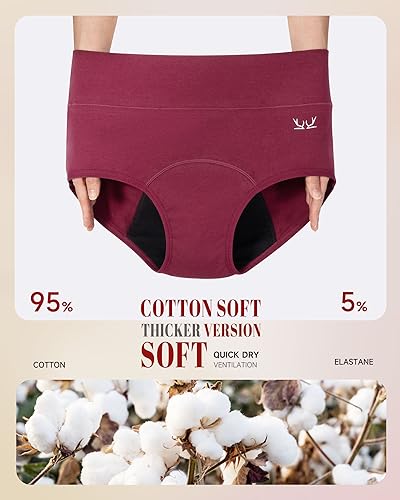 Image of Rdiner Heavy Flow Period Underwear for Women, High Absorbency Leakproof Hipster Brief for Overnight Postpartum & Teens 3 Pack