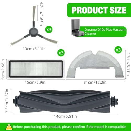 Image of HASTHIP Compatible with Dreame D10s Plus 10Pcs Accessories for Dreame D10s Plus Vacuum Cleaner, with 1 Main Brush, 3 Side Brushes, 3 Mops, 3 Filters, Replacment Accessories Parts for D10s Plus