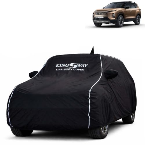 Image of KINGSWAY Super Waterproof Car Cover Only with Tata Safari (Year 2023 Onwards - All Model) | Mirror and Antenna Pockets | All Weather Car Body Cover with Silver Piping | Black