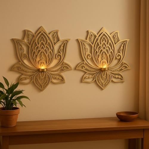 Image of Wall Hanging Lotus Candle Stand - Elegant Metal Lotus Design for Tealight & Votive Candles | Stunning Home Decor Accent for Living Rooms, Bedrooms, and Meditation Spaces (Set of 2)