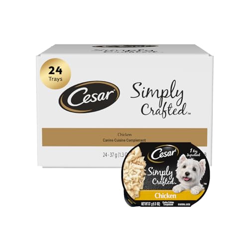 Cesar Simply Crafted Adult Wet Dog Food Meal Topper, Chicken, 1.3 oz. Tubs (24 Count, Pack of 1)