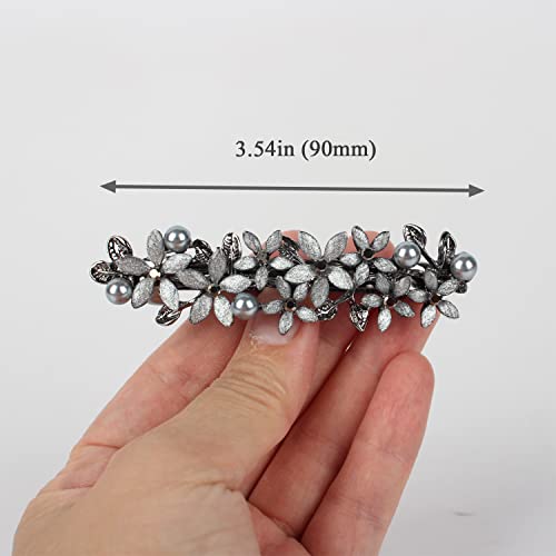 Barrettes For Women,With Flower Bloom Appearance,Embedded Rhinestone And Imitation Pearls As Decoration,Elegant And Retro Hair Clip.light Grey #TOP5