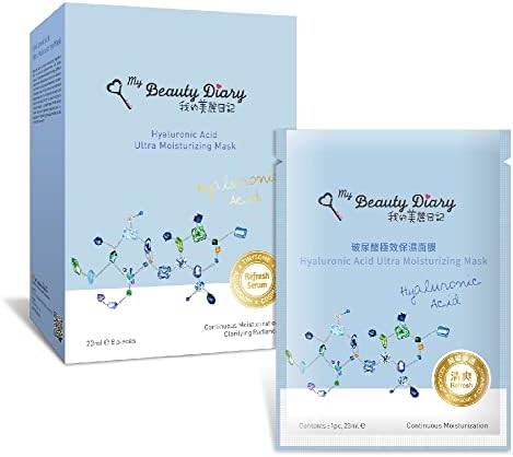 My Beauty Diary-Hyaluronic Acid Ultra Moisturizing Facial Mask, Instant Hydrating Water Type Refreshing Face Sheet Mask with Collagen for All Skin Concerns (8 Combo Pack)