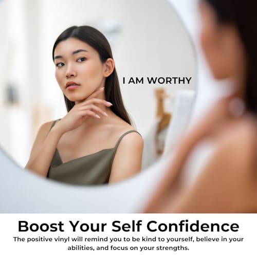 Image of inchI AM Worthy Self-Affirmation Mirror Decal, Positive Meditation Vinyl Sticker, Mindfulness Wall & Mirror Sticker, Safe for Kids & Teens, Motivating Bathroom Decor for Girls - 2.5 * 24.5cm