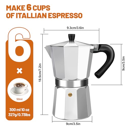 Image of 6 Cup Aluminum Espresso Stovetop Moka Pot Express Coffee Maker Percolator Italian Classic Mocha Coffee Machine for Italian and Cuban Cafe Brewing for Home & Camping 300ml 10oz